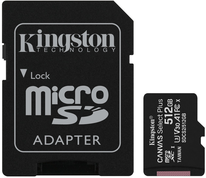 Карта пам&#039;яті Kingston 512 GB microSDXC Class 10 UHS-I U3 Canvas Select Plus + SD Adapter (SDCS2/512GB)