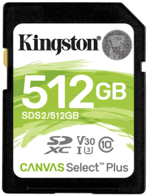 Карта памяти Kingston 512 GB SDXC Class 10 UHS-I U3 Canvas Select Plus SDS2/512GB