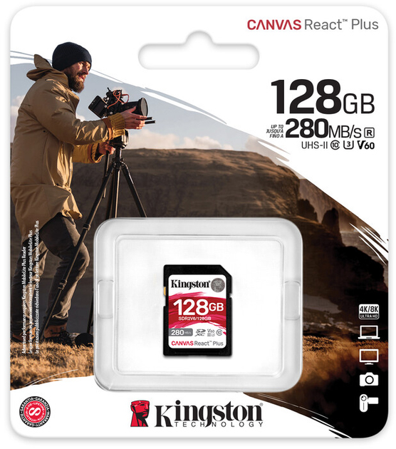 Карта памяти Kingston 128 GB SDXC Class 10 UHS-II U3 ??Canvas React Plus (SDR2V6/128GB)  Фото №2