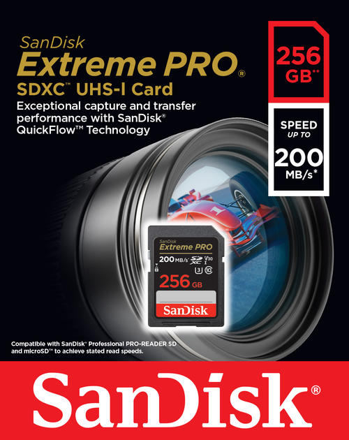 Карта пам&#039;яті SanDisk 256 GB SDXC UHS-I U3 V30 Extreme PRO (SDSDXXD-256G-GN4IN)  Фото №1