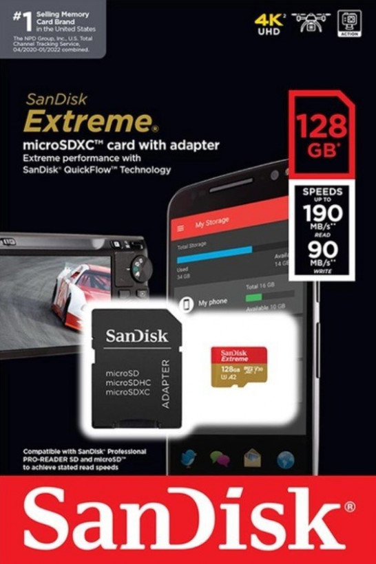 Карта памяти SanDisk 128 GB microSDXC UHS-I U3 V30 A2 Extreme (SDSQXAA-128G-GN6MA)  Фото №0