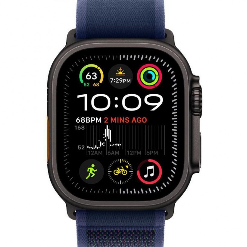 Смарт-часы Apple Watch Ultra 2 GPS+Cellular 49mm Black Titan. Case w. Blue Trail Loop - M/L (MYTJ3+MYQ83)  Фото №1