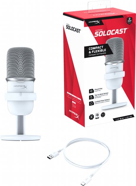 Мікрофон для ПК / для стрімінгу, подкастів HyperX SoloCast White (MIK-HYX-007)  Фото №6