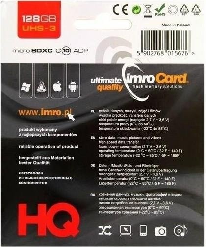 Карта памяти Imro microsdxc 128gb adp 10c uhs-3  Фото №3