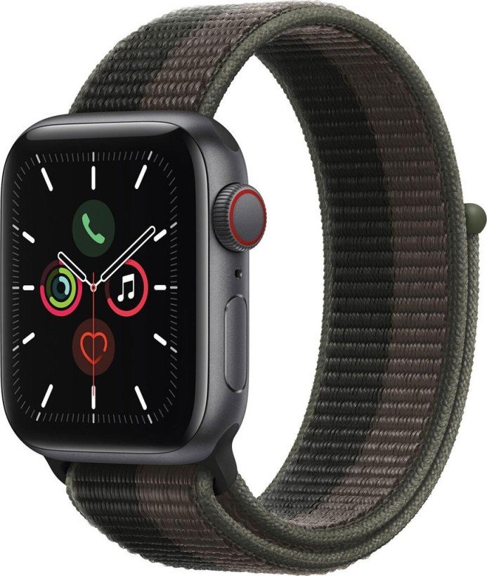 Смарт-годинник Apple Watch SE GPS + Cellular 44mm Space Grey Aluminium Case With Tornado/Grey Sport Loop (MKT53)  Фото №0
