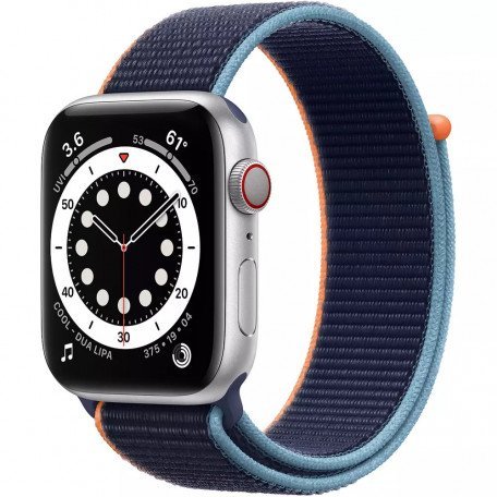 Смарт-часы Apple Watch SE GPS + Cellular 44mm Silver Aluminum Case w. Deep Navy Sport L. (MYEN2)  Фото №0