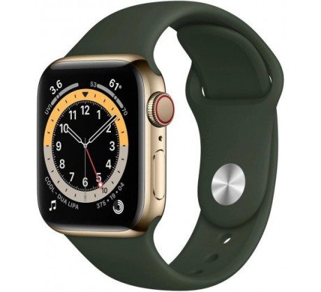 Смарт-часы Apple Watch Series 6 GPS + Cellular 40mm Gold Stainless Steel Case w. Cyprus Green Sport B. (M02W3)  Фото №0
