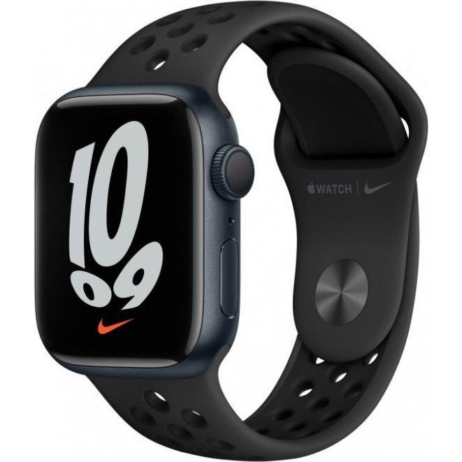 Смарт-годинник Apple Watch Nike Series 7 LTE 41mm Midnight Aluminum Case w. Anth./Black Nike S. Band (MKHM3)  Фото №0
