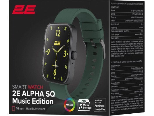 Смарт-часы 2E Alpha SQ Music Edition 46mm Black-Green (2E-CWW40BKGN)  Фото №8