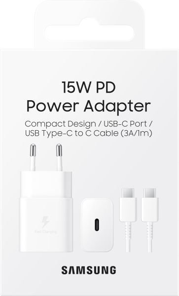 Мережевий зарядний пристрій Samsung 15W PD Power Adapter (with Type-C cable) White (EP-T1510XWE)  Фото №2