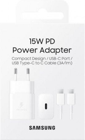 Мережевий зарядний пристрій Samsung 15W PD Power Adapter (with Type-C cable) White (EP-T1510XWE)  Фото №2