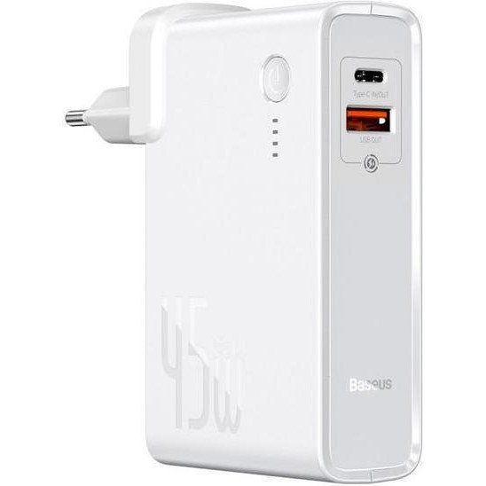 Внешний аккумулятор (павербанк) Baseus Power Station GaN 2-in-1 QC 10000 mAh 45W White (PPNLK45US)  Фото №0