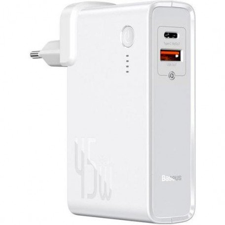 Внешний аккумулятор (павербанк) Baseus Power Station GaN 2-in-1 QC 10000 mAh 45W White (PPNLK45US)  Фото №0
