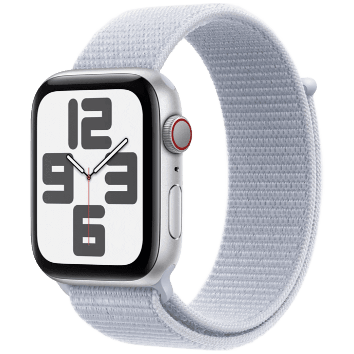 Смарт-годинник Apple Watch SE GPS + Cellular 44mm Silver Aluminum Case with Blue Cloud Sport Loop (MXG63)