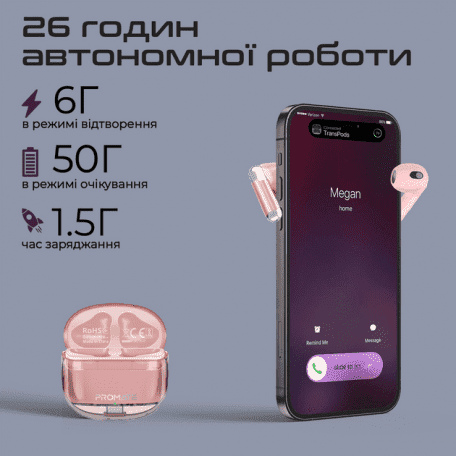 Навушники TWS Promate TransPods Pink (transpods.pink)  Фото №3