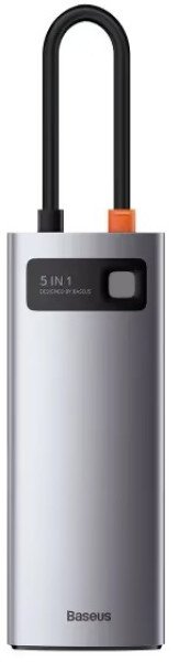 Мультипортовый адаптер Baseus Metal Gleam Series 5-in-1 Multifunctional Type-C HUB Gray (WKWG020013)  Фото №7