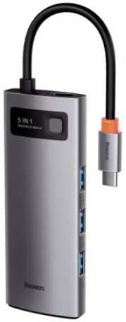 Мультипортовый адаптер Baseus Metal Gleam Series 5-in-1 Multifunctional Type-C HUB Gray (WKWG020013)  Фото №10