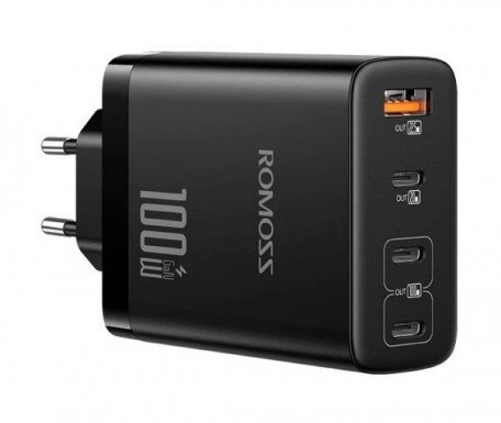 Сетевое зарядное устройство Romoss AC100I 1xUSB-A, 3xUSB-C, 100W Black (AC100I-12-234H  Фото №1