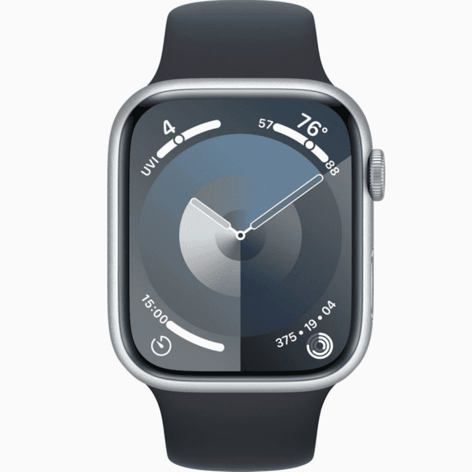 Смарт-годинник Apple Watch Series 9 GPS 45mm Silver Aluminum Case w. Midnight Sport Band (MR9R3+MT593)