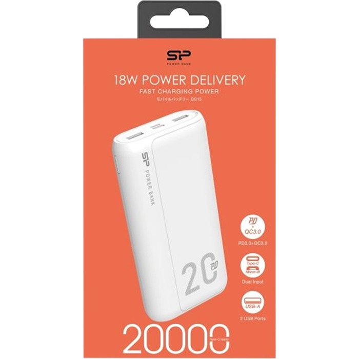Внешний аккумулятор (павербанк) Silicon Power QS15 20000mAh White (SP20KMAPBKQS150W)  Фото №2