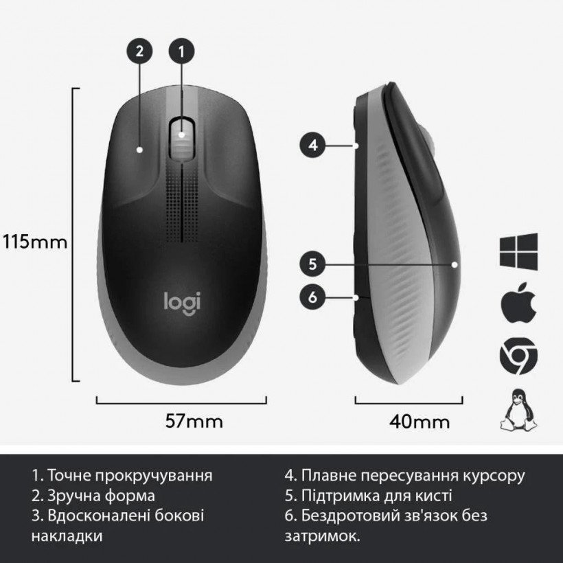 Миша Logitech M190 Wireless Mid Grey (910-005906)  Фото №8