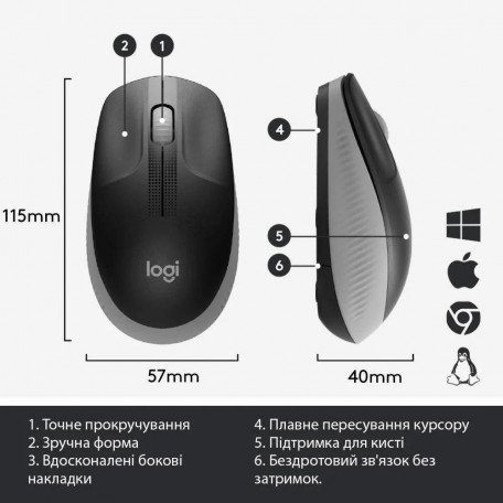 Миша Logitech M190 Wireless Mid Grey (910-005906)  Фото №8