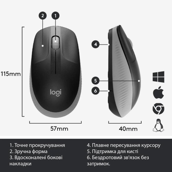 Миша Logitech M190 Wireless Mid Grey (910-005906)  Фото №8
