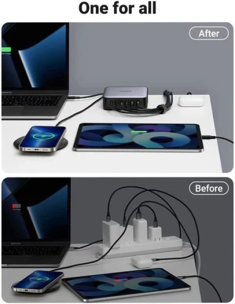 Сетевое зарядное устройство для UGREEN CD271 200W Nexode 2m GaN Desktop Charger Gray (40914)  Фото №4