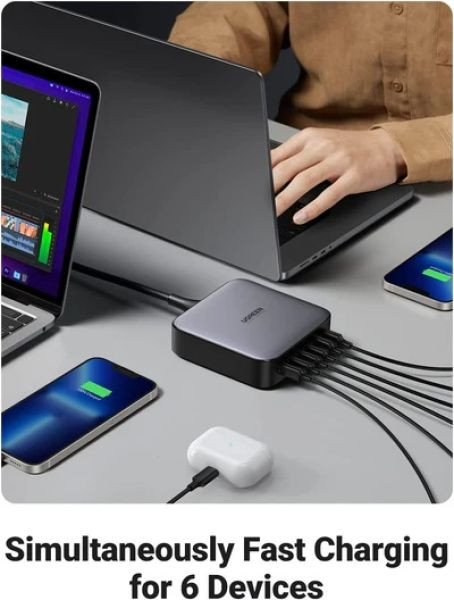 Сетевое зарядное устройство для UGREEN CD271 200W Nexode 2m GaN Desktop Charger Gray (40914)  Фото №5