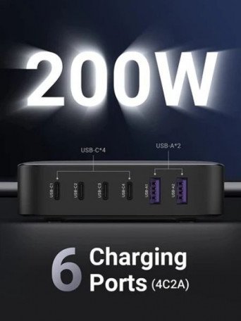 Сетевое зарядное устройство для UGREEN CD271 200W Nexode 2m GaN Desktop Charger Gray (40914)  Фото №1