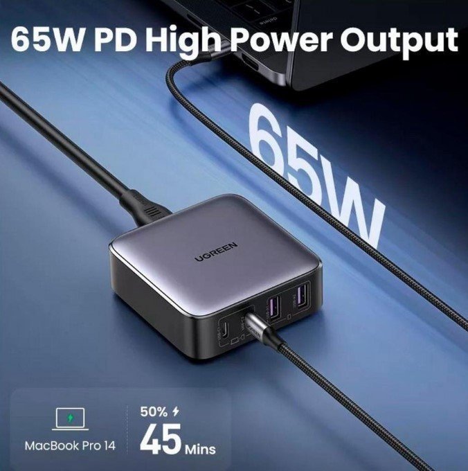 Мережевий зарядний пристрій UGREEN CD327 2USB+2Type-C 65W Nexode Desktop Charger 2m Gray (90747)  Фото №1