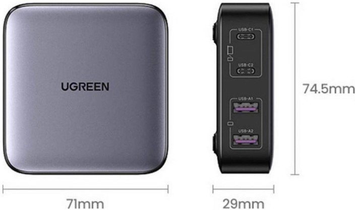 Мережевий зарядний пристрій UGREEN CD327 2USB+2Type-C 65W Nexode Desktop Charger 2m Gray (90747)  Фото №2