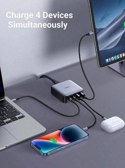 Мережевий зарядний пристрій UGREEN CD327 2USB+2Type-C 65W Nexode Desktop Charger 2m Gray (90747)  Фото №7