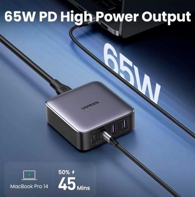 Мережевий зарядний пристрій UGREEN CD327 2USB+2Type-C 65W Nexode Desktop Charger 2m Gray (90747)  Фото №1
