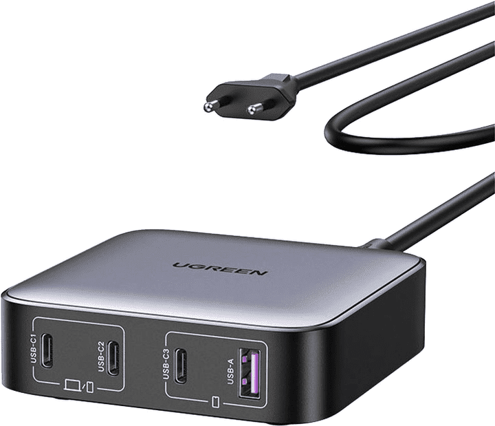 Мережевий зарядний пристрій UGREEN CD328 GaN 100W 1xUSB-A 3-USB-C PD3.0 QC4.0 Wall Charger Gray (90928)