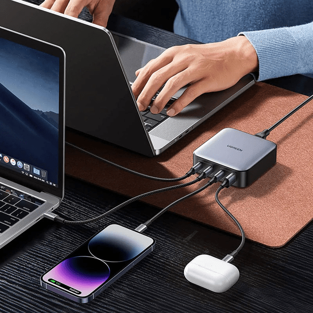 Мережевий зарядний пристрій UGREEN CD328 GaN 100W 1xUSB-A 3-USB-C PD3.0 QC4.0 Wall Charger Gray (90928)  Фото №3