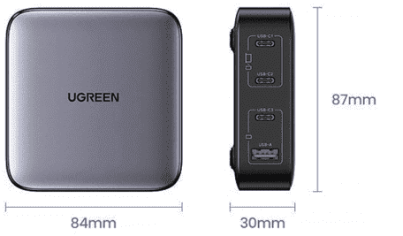 Мережевий зарядний пристрій UGREEN CD328 GaN 100W 1xUSB-A 3-USB-C PD3.0 QC4.0 Wall Charger Gray (90928)  Фото №2