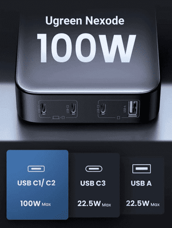 Мережевий зарядний пристрій UGREEN CD328 GaN 100W 1xUSB-A 3-USB-C PD3.0 QC4.0 Wall Charger Gray (90928)  Фото №4