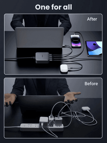 Мережевий зарядний пристрій UGREEN CD328 GaN 100W 1xUSB-A 3-USB-C PD3.0 QC4.0 Wall Charger Gray (90928)  Фото №5