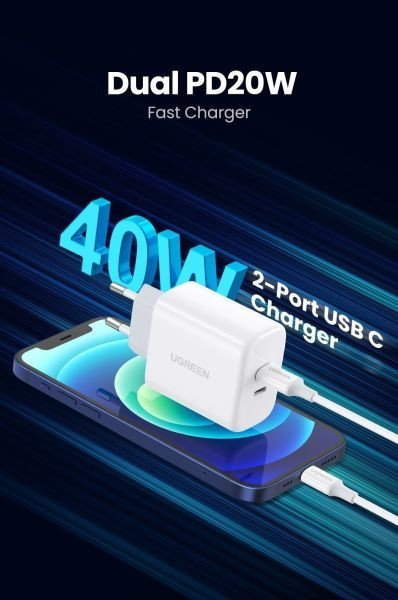 Сетевое зарядное устройство UGREEN CD243 40W 2xUSB-C, PD3.0 Wall Charger White (10343)  Фото №3