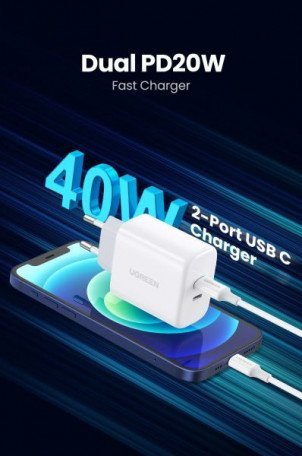 Сетевое зарядное устройство UGREEN CD243 40W 2xUSB-C, PD3.0 Wall Charger White (10343)  Фото №3