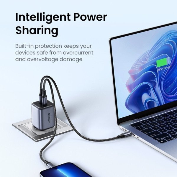 Мережевий зарядний пристрій UGREEN CD294 Nexode 45W USB 2xType-C PD3.0 QC4.0 Charger Space Gray (90573)  Фото №3