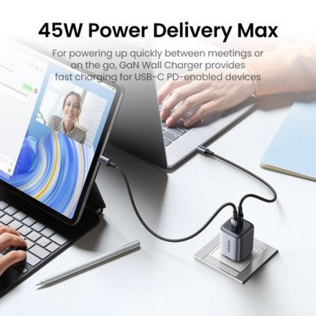 Мережевий зарядний пристрій UGREEN CD294 Nexode 45W USB 2xType-C PD3.0 QC4.0 Charger Space Gray (90573)  Фото №1