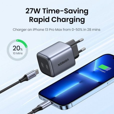 Мережевий зарядний пристрій UGREEN CD294 Nexode 45W USB 2xType-C PD3.0 QC4.0 Charger Space Gray (90573)  Фото №2