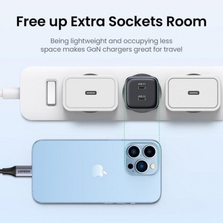 Мережевий зарядний пристрій UGREEN CD294 Nexode 45W USB 2xType-C PD3.0 QC4.0 Charger Space Gray (90573)  Фото №5