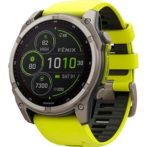 Смарт-годинник Garmin Fenix 8 51mm Solar Sapphire Titanium w. Amp Yellow/Graphite Silicone Band (010-02907-20/21)  Фото №0