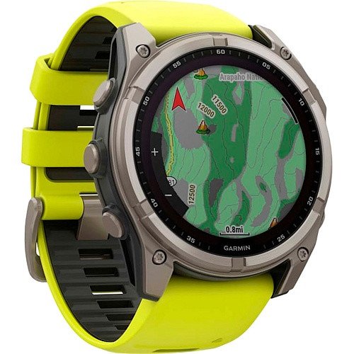 Смарт-годинник Garmin Fenix 8 51mm Solar Sapphire Titanium w. Amp Yellow/Graphite Silicone Band (010-02907-20/21)  Фото №1
