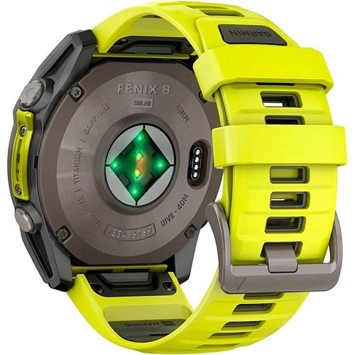Смарт-годинник Garmin Fenix 8 51mm Solar Sapphire Titanium w. Amp Yellow/Graphite Silicone Band (010-02907-20/21)  Фото №4
