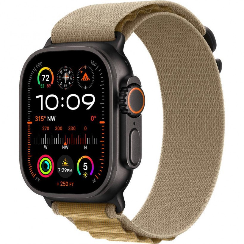 Смарт-часы Apple Watch Ultra 2 GPS+Cellular 49mm Black Titan. Case w. Tan Alpine Loop - Малый (MYTF3+MYQ03)