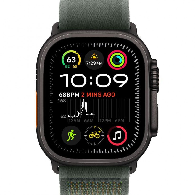 Смарт-годинник Apple Watch Ultra 2 GPS + Cellular 49mm Black Titan. Case w. Green Trail Loop - M/L (MYTJ3+MYQ43)  Фото №0